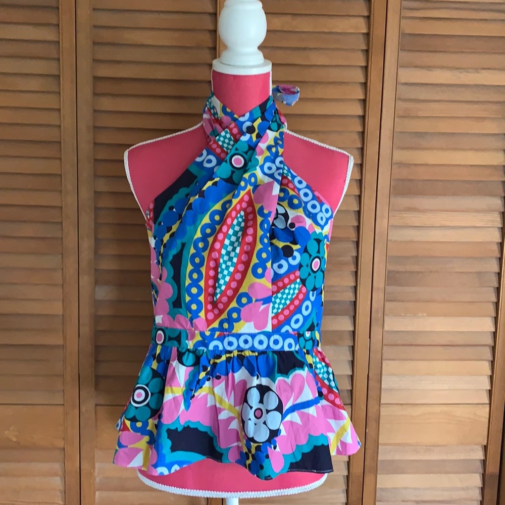 J Crew peplum halter top, Ratti kaleidoscope  L
